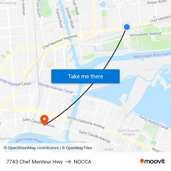 7743 Chef Menteur Hwy to NOCCA map
