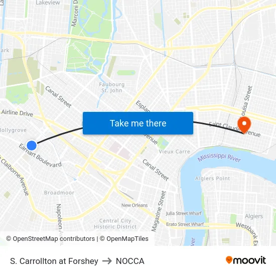 S. Carrollton at Forshey to NOCCA map