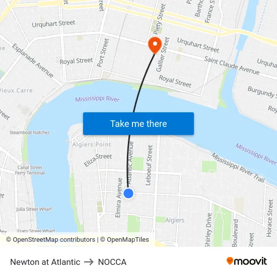 Newton at Atlantic to NOCCA map