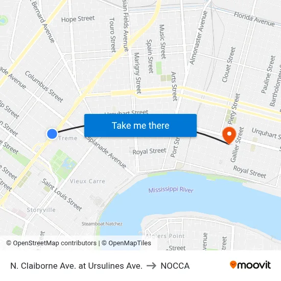 N. Claiborne Ave. at Ursulines Ave. to NOCCA map