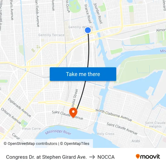 Congress Dr. at Stephen Girard Ave. to NOCCA map