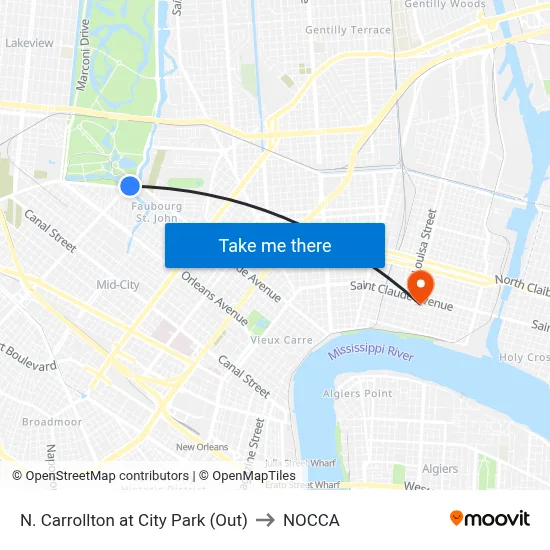 N. Carrollton at City Park (Out) to NOCCA map