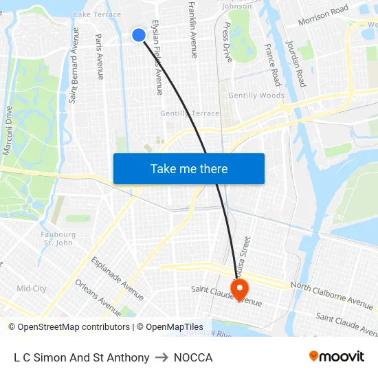L C Simon And St Anthony to NOCCA map