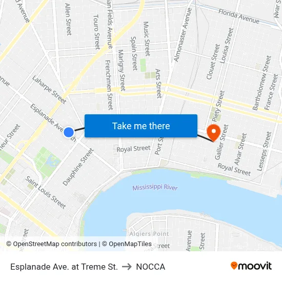 Esplanade Ave. at Treme St. to NOCCA map