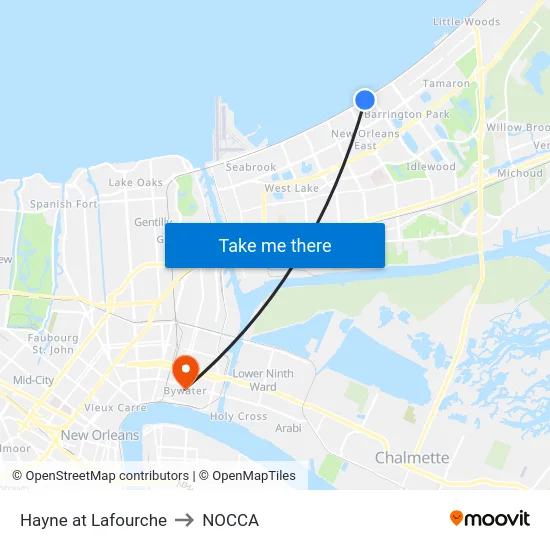 Hayne at Lafourche to NOCCA map