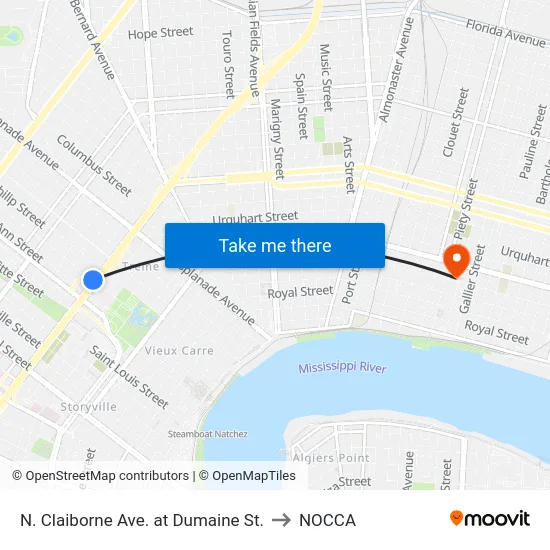 N. Claiborne Ave. at Dumaine St. to NOCCA map