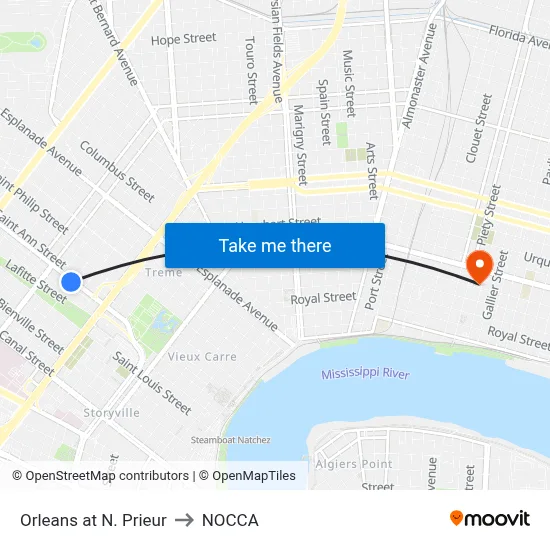 Orleans at N. Prieur to NOCCA map