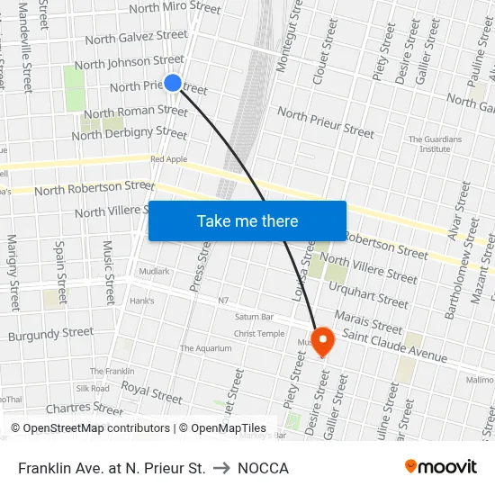 Franklin Ave. at N. Prieur St. to NOCCA map