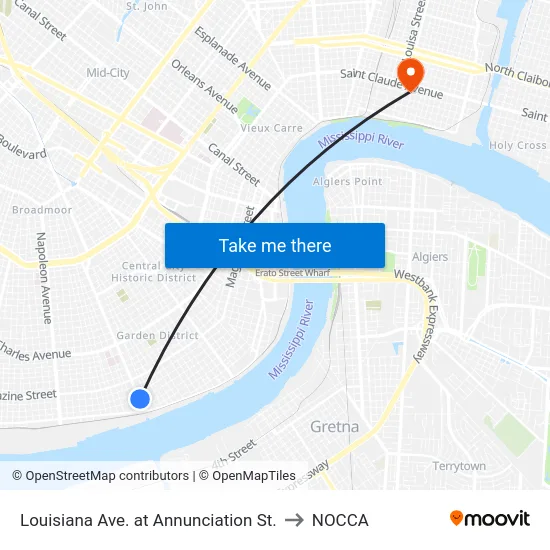 Louisiana Ave. at Annunciation St. to NOCCA map