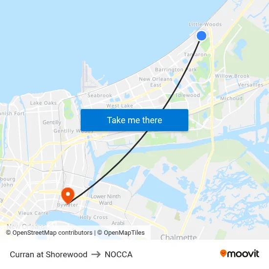 Curran at Shorewood to NOCCA map
