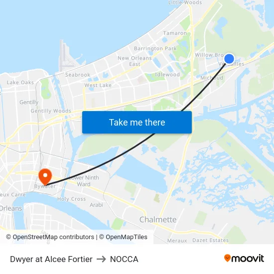 Dwyer Blvd. at Alcee Fortier Blvd. to NOCCA map