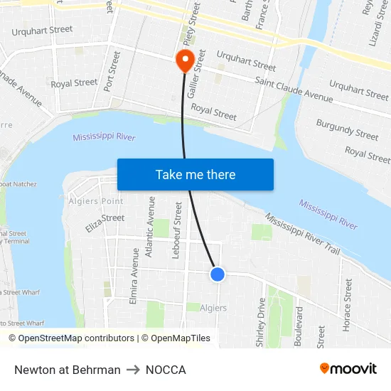 Newton at Behrman to NOCCA map