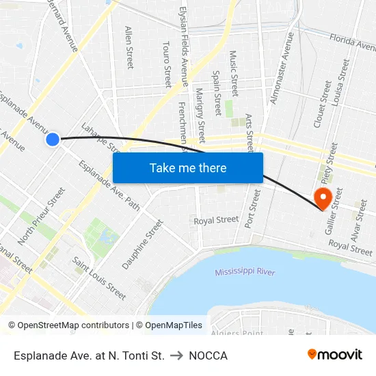 Esplanade Ave. at N. Tonti St. to NOCCA map