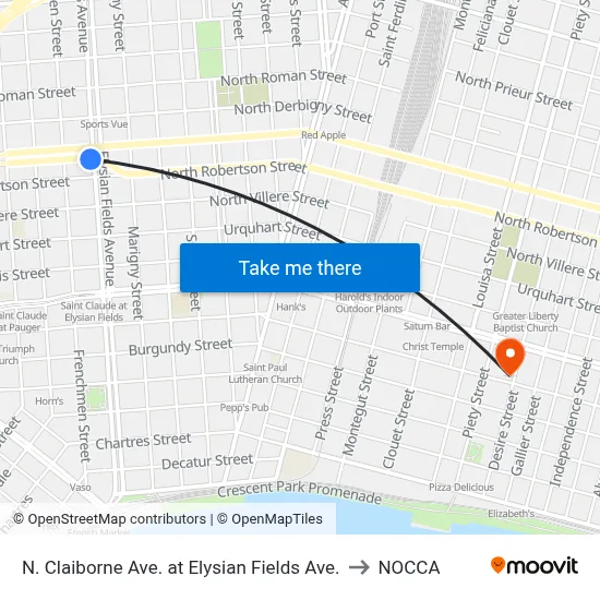 N. Claiborne Ave. at Elysian Fields Ave. to NOCCA map