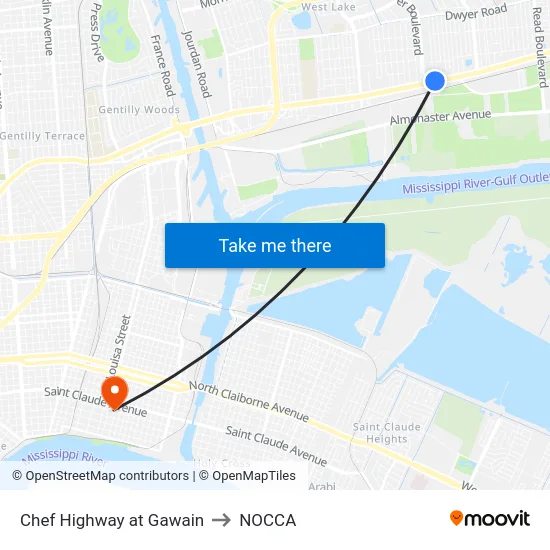 Chef Menteur Hwy. at Gawain Dr. to NOCCA map