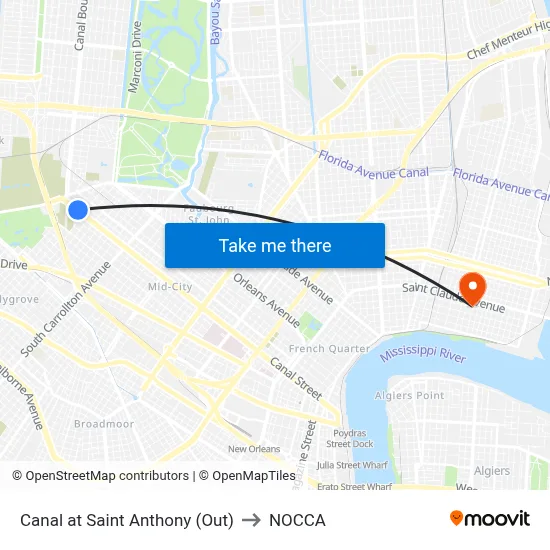 Canal at Saint Anthony (Out) to NOCCA map