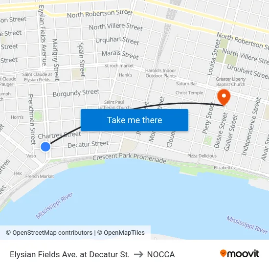Elysian Fields Ave. at Decatur St. to NOCCA map