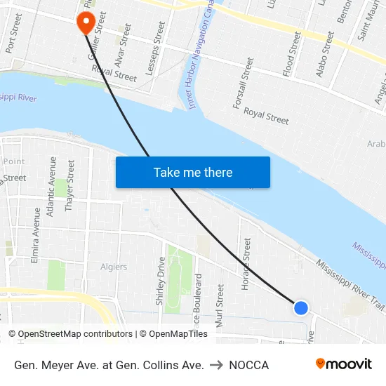 Gen. Meyer Ave. at Gen. Collins Ave. to NOCCA map