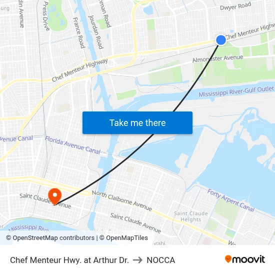Chef Menteur Hwy. at Arthur Dr. to NOCCA map