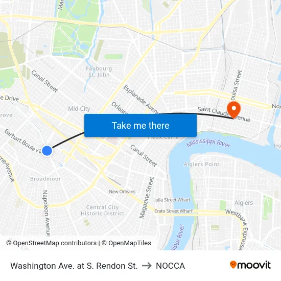 Washington Ave. at S. Rendon St. to NOCCA map