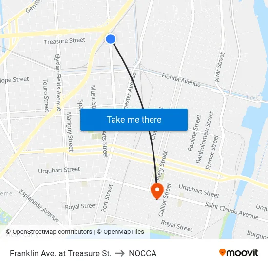 Franklin Ave. at Treasure St. to NOCCA map