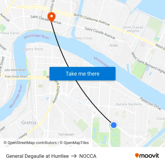 General Degaulle at Huntlee to NOCCA map