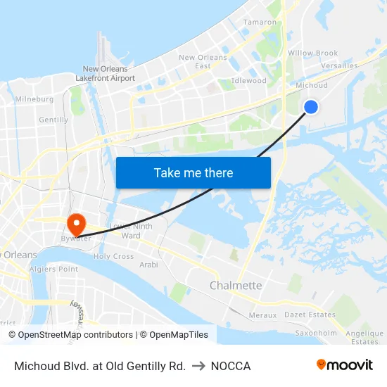 Michoud Blvd. at Old Gentilly Rd. to NOCCA map