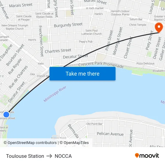 Toulouse Station to NOCCA map
