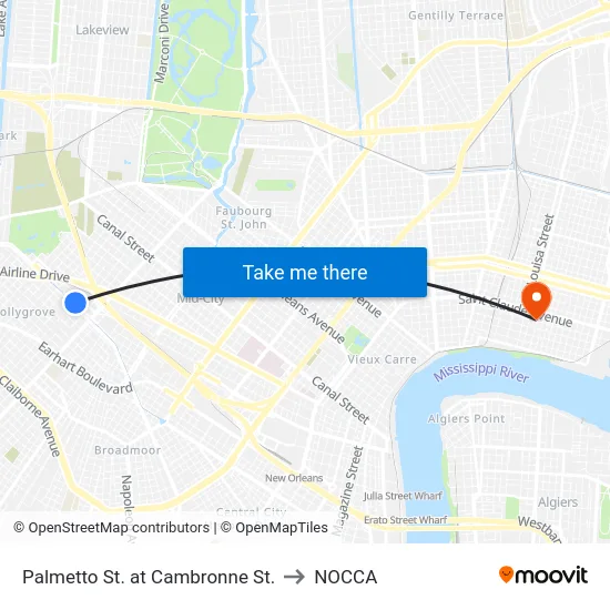 Palmetto St. at Cambronne St. to NOCCA map