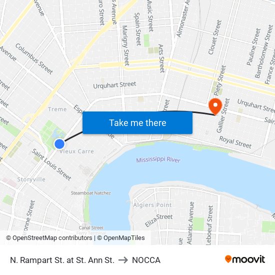 N. Rampart St. at St. Ann St. to NOCCA map