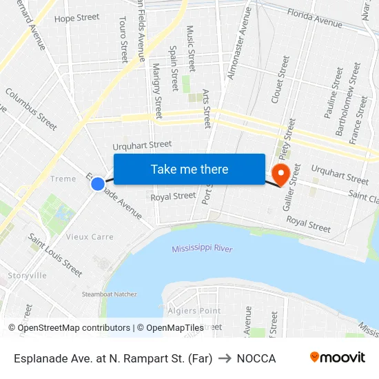 Esplanade Ave. at N. Rampart St. (Far) to NOCCA map