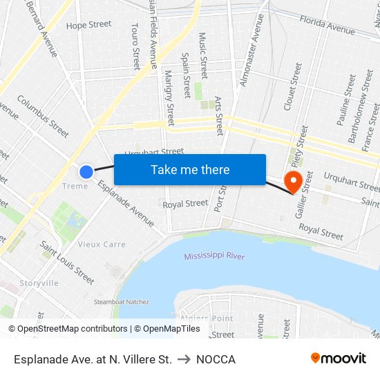 Esplanade Ave. at N. Villere St. to NOCCA map