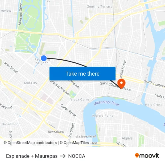 Esplanade + Maurepas to NOCCA map