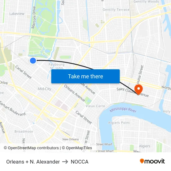 Orleans + N. Alexander to NOCCA map