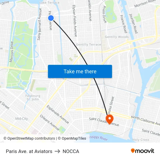 Paris Ave. at Aviators to NOCCA map