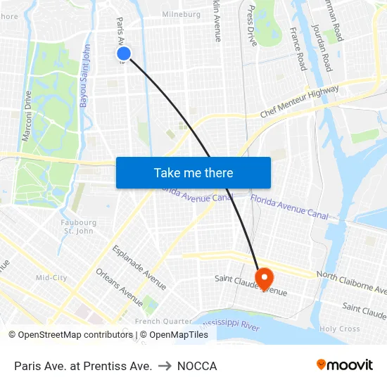 Paris Ave. at Prentiss Ave. to NOCCA map