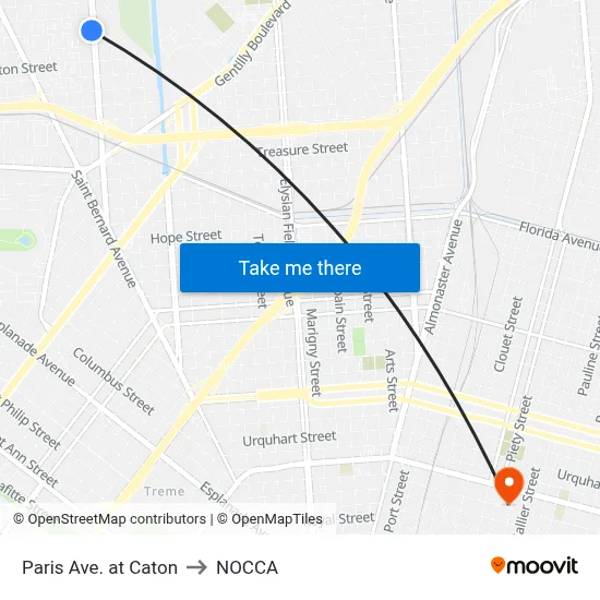 Paris Ave. at Caton to NOCCA map