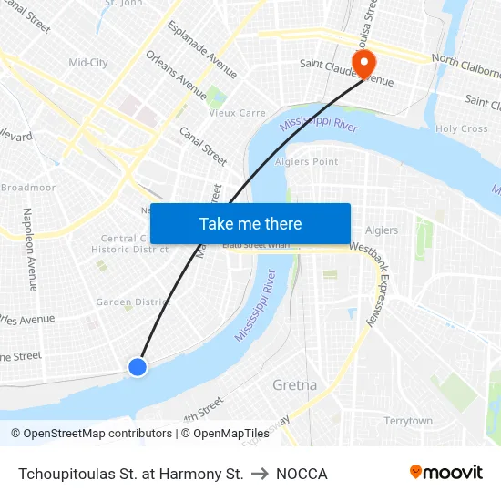 Tchoupitoulas St. at Harmony St. to NOCCA map