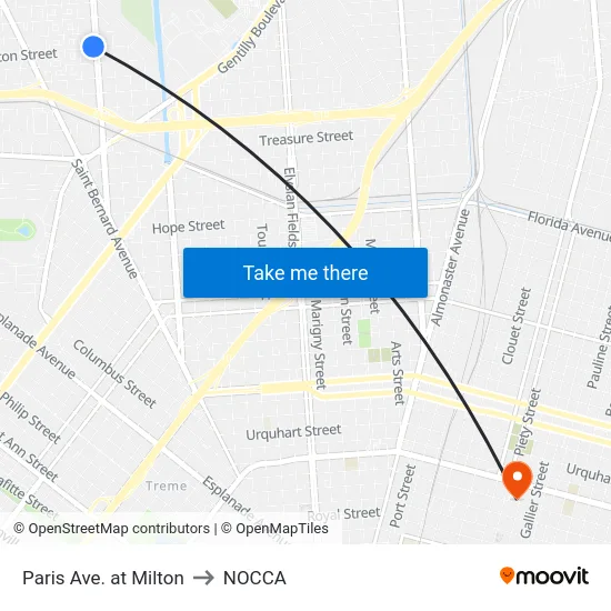 Paris Ave. at Milton to NOCCA map
