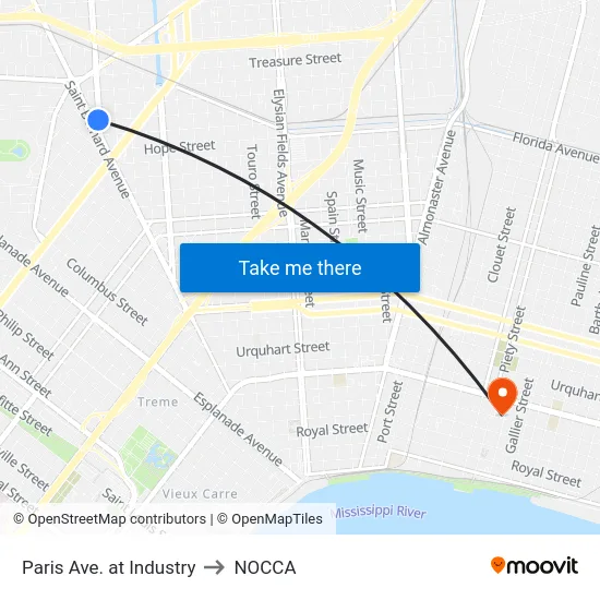 Paris Ave. at Industry to NOCCA map