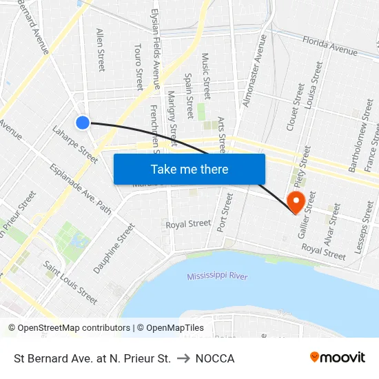 St Bernard Ave. at N. Prieur St. to NOCCA map