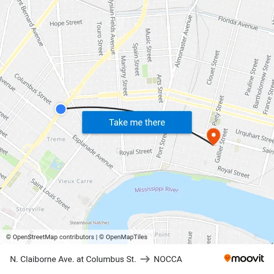 N. Claiborne Ave. at Columbus St. to NOCCA map
