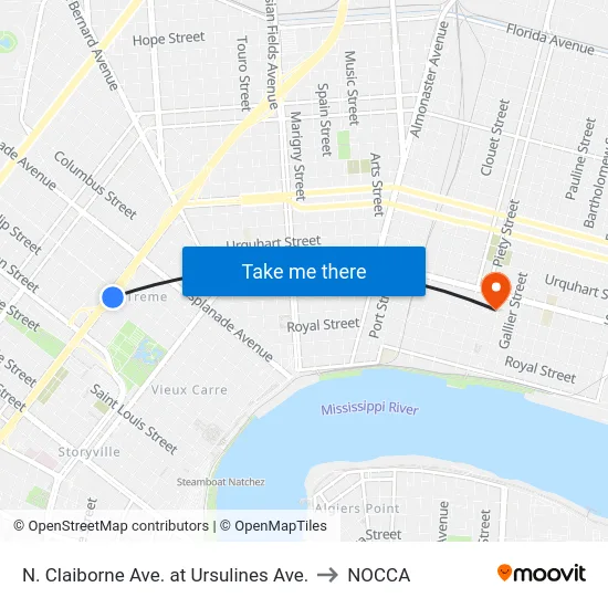 N. Claiborne Ave. at Ursulines Ave. to NOCCA map