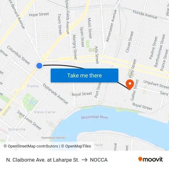 N. Claiborne Ave. at Laharpe St. to NOCCA map
