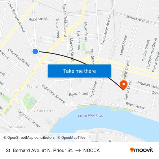 St. Bernard Ave. at N. Prieur St. to NOCCA map