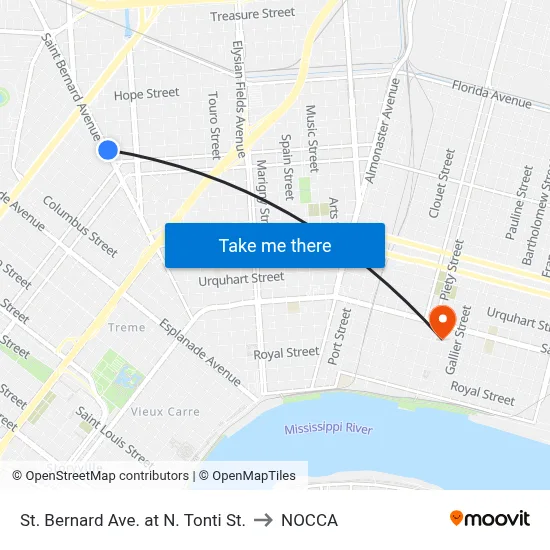 St. Bernard Ave. at N. Tonti St. to NOCCA map