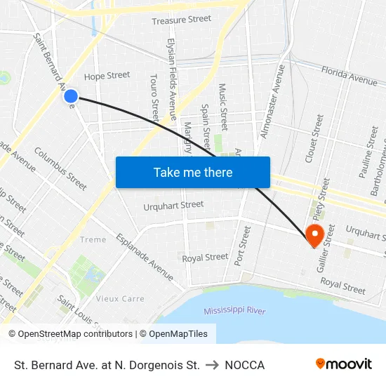 St. Bernard Ave. at N. Dorgenois St. to NOCCA map