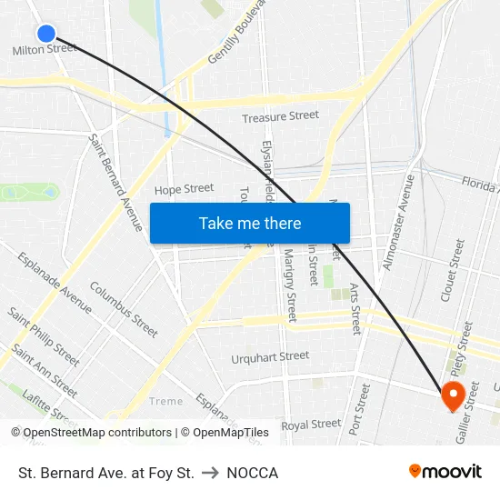St. Bernard Ave. at Foy St. to NOCCA map