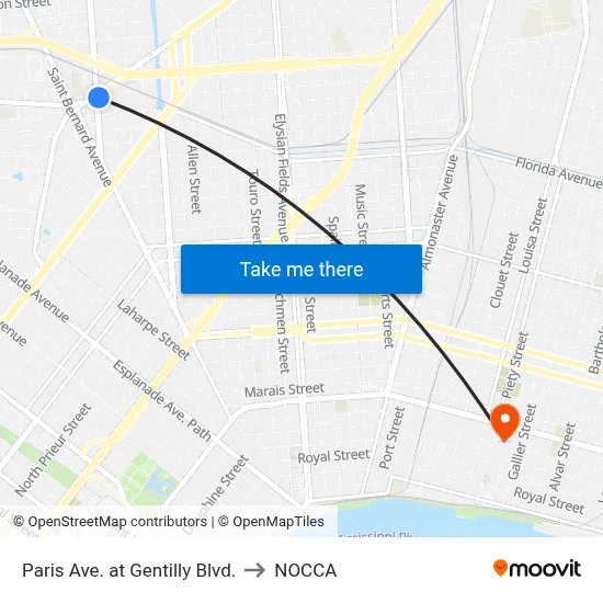 Paris Ave. at Gentilly Blvd. to NOCCA map