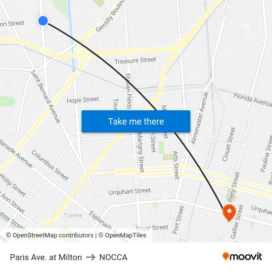 Paris Ave. at Milton to NOCCA map